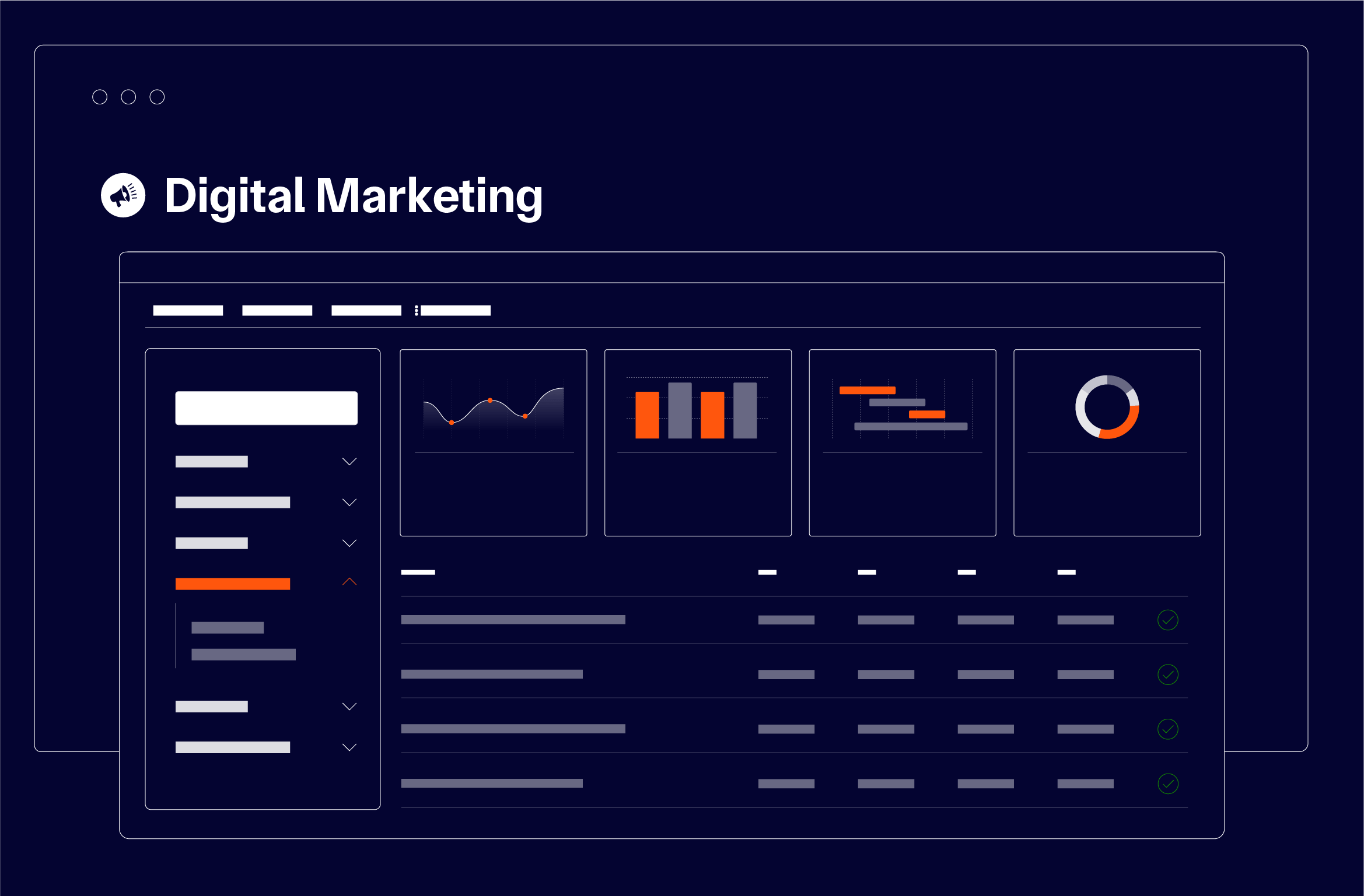 graphic depiction of a dashboard with marketing metrics